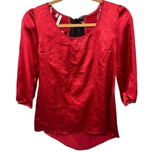 Studio Y Maurice’s women’s size XS blouse red black chiffon bow on back $29 new